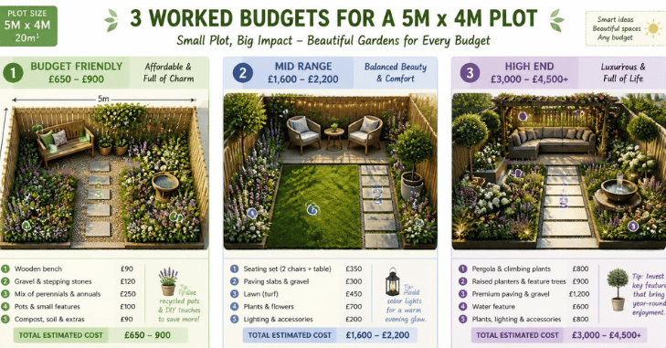Three worked Budgets for a 5m By 4m Plot